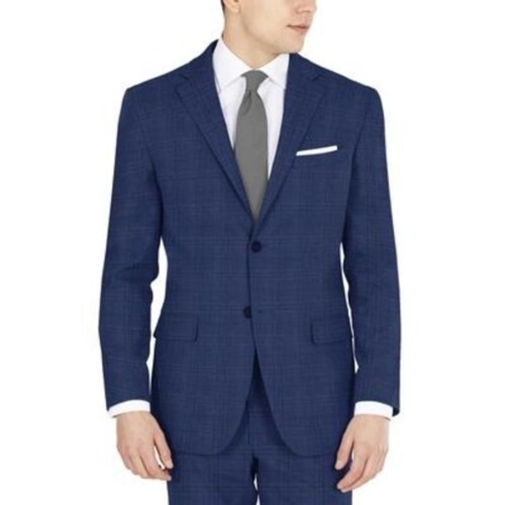 Dkny Men's Modern Fit Stretch Suit Jacket Blue Plaid Size 36R